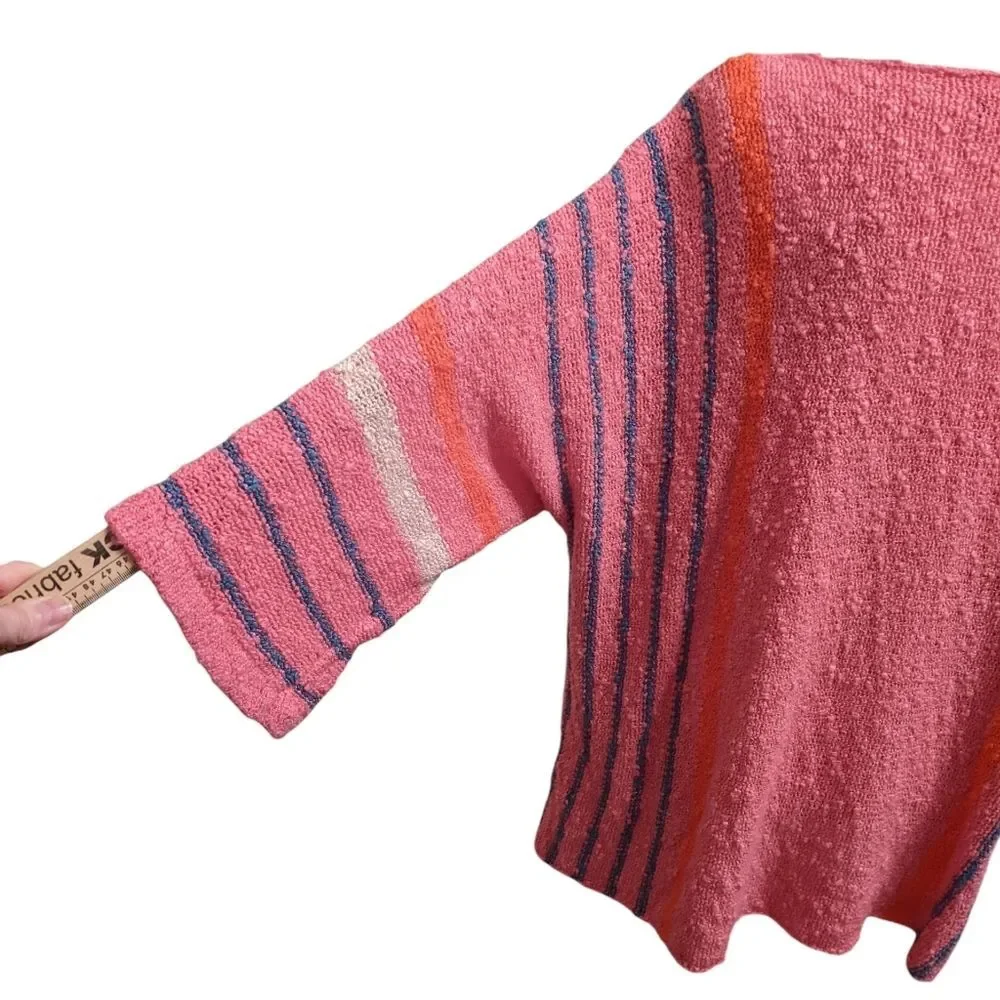 Pink Long Sweater Textured Women Open Weave Top 2XL